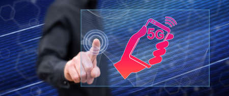 Man touching a 5g concept on a touch screen with his finger