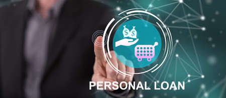 Man touching a personal loan concept on a touch screen with his finger