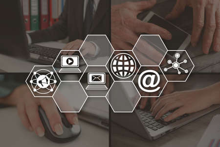 Digital advertising concept illustrated by pictures on background