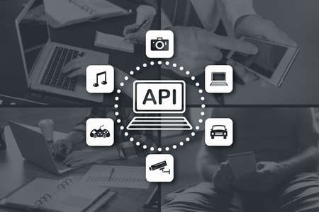Api concept illustrated by pictures on background