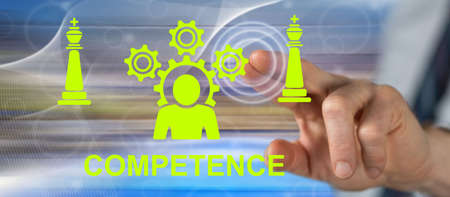 Man touching a competence concept on a touch screen with his fingerの写真素材