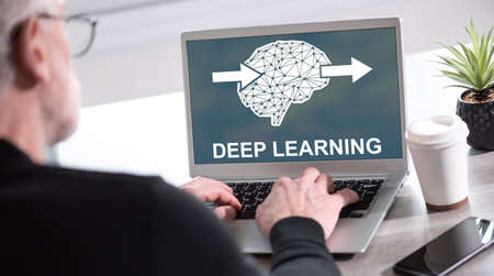 Laptop screen displaying a deep learning conceptの写真素材