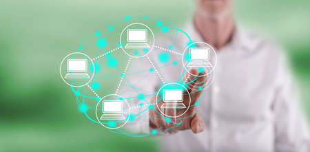 Man touching a webinar concept on a touch screen with his finger