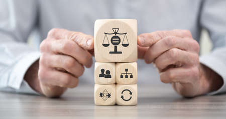 Wooden blocks with symbol of equality conceptの写真素材