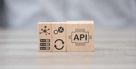 Wooden blocks with symbol of api conceptの写真素材