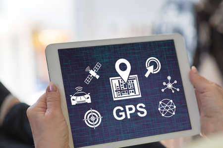 Tablet screen displaying a gps conceptの写真素材