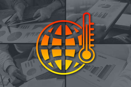 Global warming concept illustrated by pictures on background