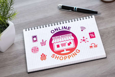 Online shopping concept drawn on a notepadの写真素材