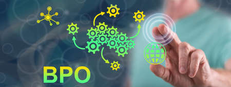 Man touching a bpo concept on a touch screen with his finger