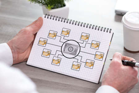 Hand holding a notepad with data security concept