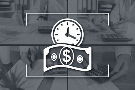 Time is money concept illustrated by pictures on backgroundの写真素材