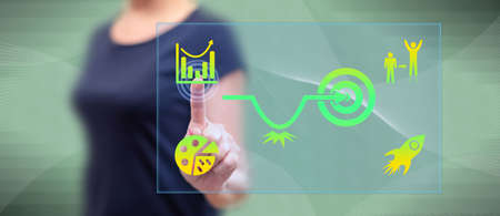 Woman touching a rebound concept on a touch screen with her finger