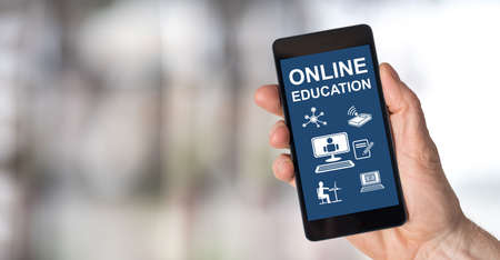 Smartphone screen displaying an online education conceptの写真素材