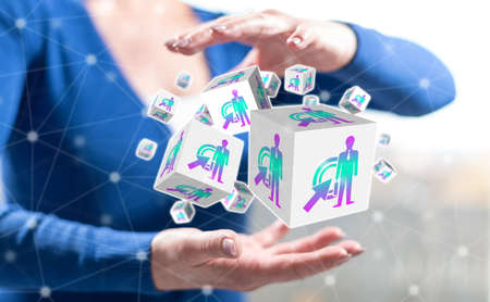 Hiring concept between hands of a woman in backgroundの写真素材