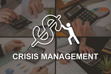 Crisis management concept illustrated by pictures on backgroundの写真素材