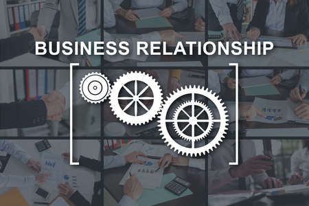 Business relationship concept illustrated by pictures on backgroundの写真素材