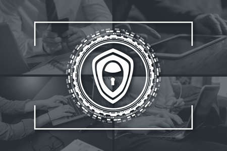 Cybersecurity concept illustrated by pictures on backgroundの写真素材