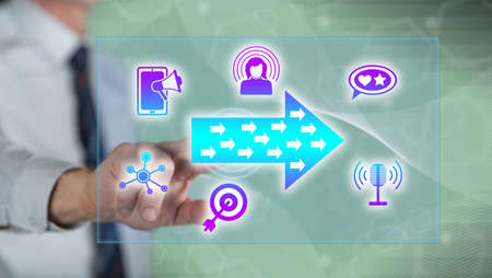 Man touching an influencer concept on a touch screen with his finger