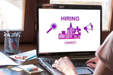 Laptop screen displaying a hiring conceptの写真素材