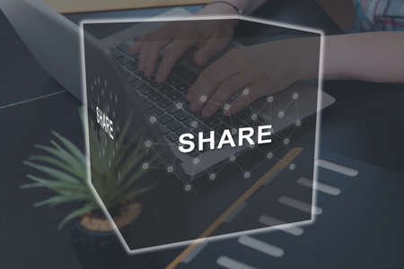 Share concept illustrated by a picture on backgroundの写真素材