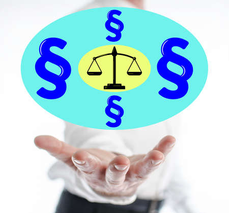 Law concept levitating above a hand of a man