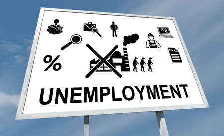Unemployment concept drawn on a billboardの写真素材