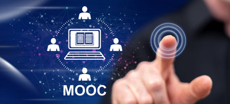Man touching a mooc concept on a touch screen with his fingerの写真素材