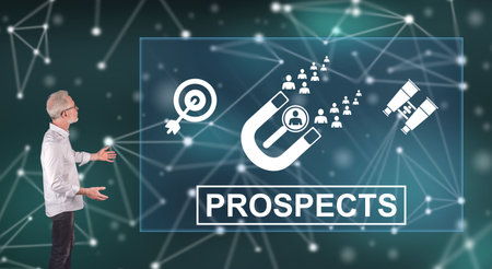 Businessman showing a prospects concept on a wall screenの写真素材