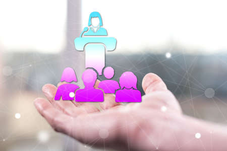 Conference concept above a hand of a man