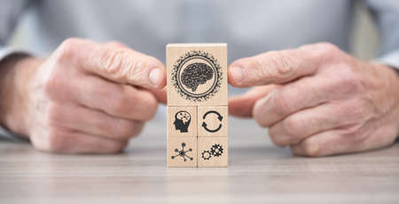 Wooden blocks with symbol of deep learning concept