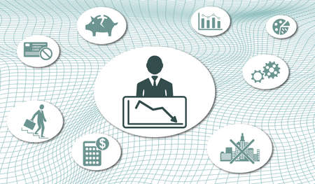 Concept of bankruptcy with icons mesh networkの写真素材