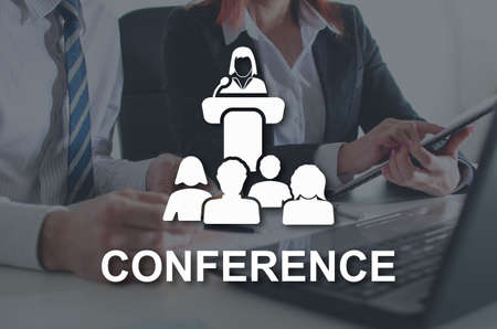 Conference concept illustrated by a picture on backgroundの写真素材