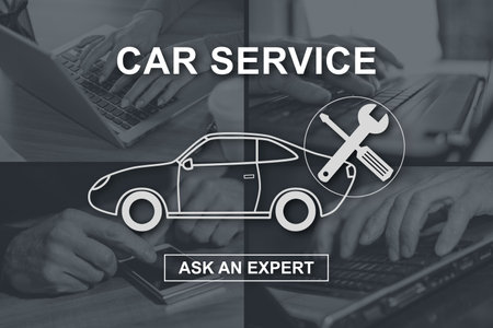 Car service concept illustrated by pictures on backgroundの写真素材