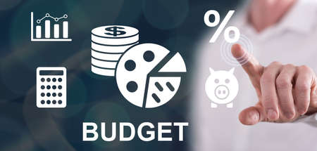 Man touching a budget concept on a touch screen with his finger