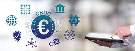 Man using a tablet with cbdc conceptの写真素材