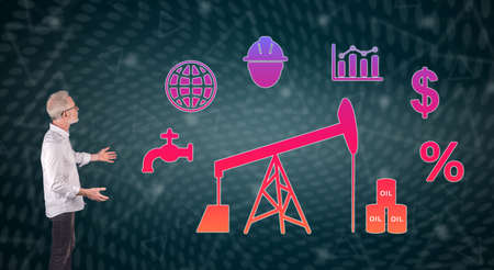 Businessman showing concept on a wall screenの写真素材