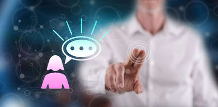 Man touching an influencer concept on a touch screen with his finger