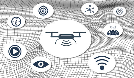 Concept of drone with icons on mesh network