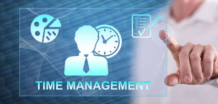 Man touching a time management concept on a touch screen with his finger