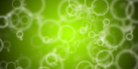 Flying male symbols over yellow green backgroundの写真素材