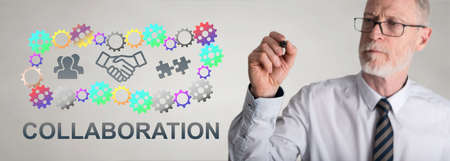 Collaboration concept drawn by a businessmanの写真素材
