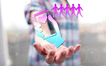 Followers concept above the hand of a woman in background