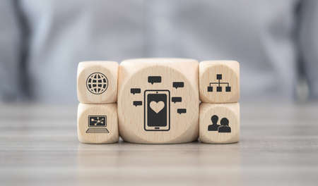 Wooden blocks with symbol of social networking conceptの写真素材