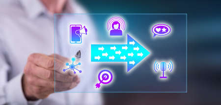 Man touching an influencer concept on a touch screen with a pen