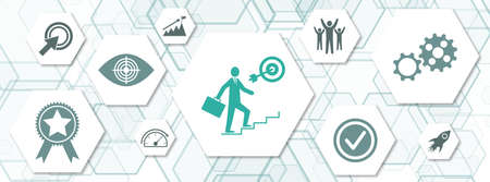 Concept of determination with icons on hexagonsの写真素材