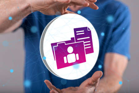 Personal data concept between hands of a man in background