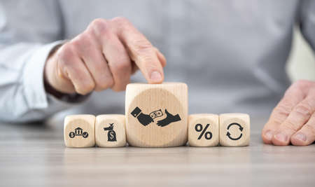 Wooden blocks with symbol of personal loan concept