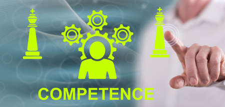 Man touching a competence concept on a touch screen with his finger