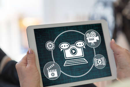 Tablet screen displaying a video marketing concept
