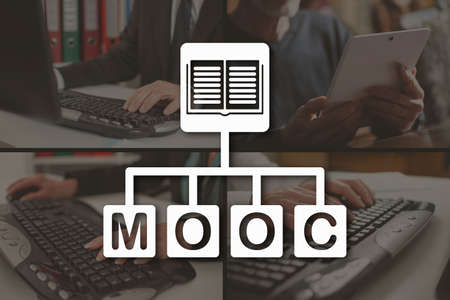 Mooc concept illustrated by pictures on background